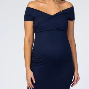 PinkBlush Navy Off Shoulder Wrap Maternity Knit Photoshoot Gown/Dress Medium
